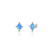 Load image into Gallery viewer, Sterling Silver Oxidized And Polished Bali Style Blue Lab Opal Earrings