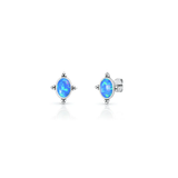 Sterling Silver Oxidized And Polished Bali Style Blue Lab Opal Earrings