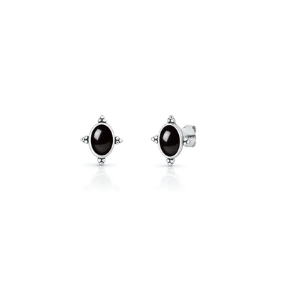 Sterling Silver Oxidized And Polished Bali Style Black Onyx Stone Earrings