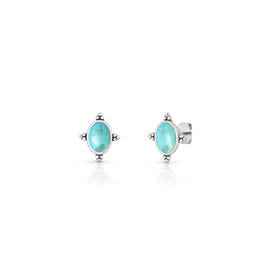 Sterling Silver Oxidized And Polished Bali Style Turquoise Stone Earrings