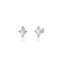 Load image into Gallery viewer, Sterling Silver Oxidized And Polished Bali Style White Lab Opal Earrings