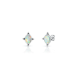 Sterling Silver Oxidized And Polished Bali Style White Lab Opal Earrings