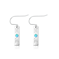 Sterling Silver Oxidized And Polished Moon Phases Blue Lab Opal Earrings