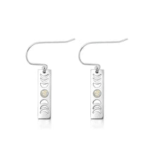 Load image into Gallery viewer, Sterling Silver Oxidized And Polished Moon Phases Moonstone Earrings