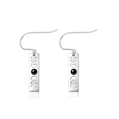 Sterling Silver Oxidized And Polished Moon Phases Black Onyx Stone Earrings