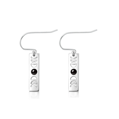 Sterling Silver Oxidized And Polished Moon Phases Black Onyx Stone Earrings