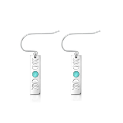 Sterling Silver Oxidized And Polished Moon Phases Genuine Turquoise Stone Earrings