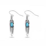 Sterling Silver Oxidized And Polished Blue Lab Opal Feather Earrings