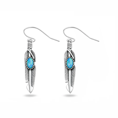 Sterling Silver Oxidized And Polished Feather Blue Lab Opal Earrings