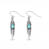 Sterling Silver Oxidized And Polished Turquoise Feather Earrings