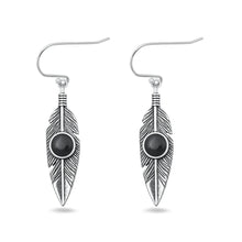 Load image into Gallery viewer, Sterling Silver Oxidized And Polished Feather Black Onyx Stone Earrings