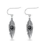 Sterling Silver Oxidized And Polished Feather Black Onyx Stone Earrings