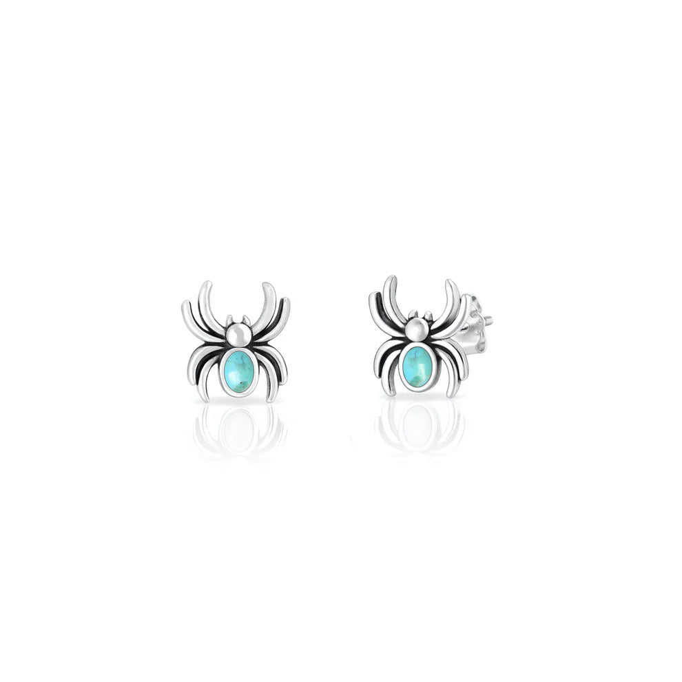 Sterling Silver Oxidized And Polished Spider Turquoise Stone Earrings