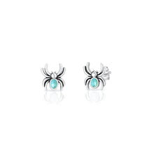 Load image into Gallery viewer, Sterling Silver Oxidized And Polished Spider Turquoise Stone Earrings