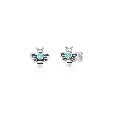 Sterling Silver Oxidized And Polished Bee Turquoise Stone Earrings