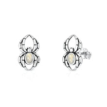Load image into Gallery viewer, Sterling Silver Oxidized And Polished Moonstone Spider Earrings