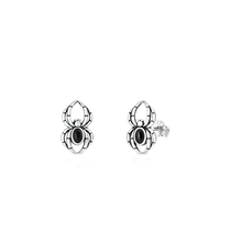 Load image into Gallery viewer, Sterling Silver Oxidized And Polished Spider Black Onyx Stone Earrings