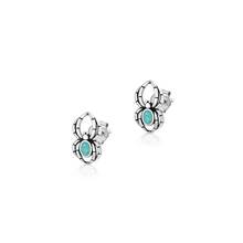Load image into Gallery viewer, Sterling Silver Oxidized And Polished Spider Turquoise Stone Earrings