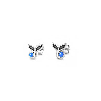 Sterling Silver Oxidized And Polished Whale Tail Blue Lab Opal Earrings