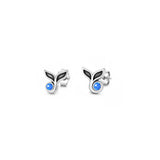 Sterling Silver Oxidized And Polished Whale Tail Blue Lab Opal Earrings