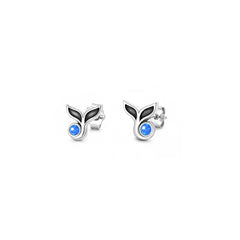 Sterling Silver Oxidized And Polished Whale Tail Blue Lab Opal Earrings