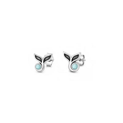 Sterling Silver Oxidized And Polished Whale Tail Larimar Stone Earrings