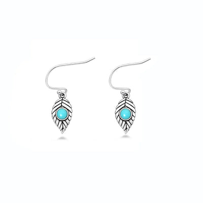 Sterling Silver Oxidized And Polished Leaf Turquoise Stone Earrings