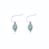 Sterling Silver Oxidized And Polished Leaf Turquoise Stone Earrings