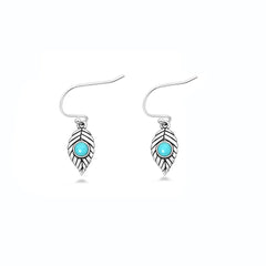 Sterling Silver Oxidized And Polished Leaf Turquoise Stone Earrings