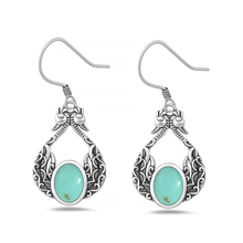 Load image into Gallery viewer, Sterling Silver Oxidized Peacock Genuine Turquoise Stone Earrings