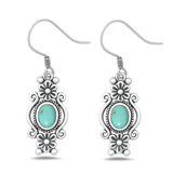 Sterling Silver Oxidized Flowers Genuine Turquoise Stone Earrings