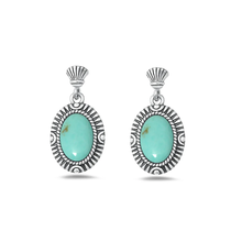 Load image into Gallery viewer, Sterling Silver Oxidized Bali Style Genuine Turquoise Stone Earrings