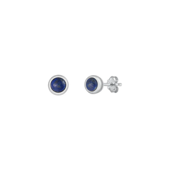 Sterling Silver Oxidized Round Blue Lapis Stone Earrings