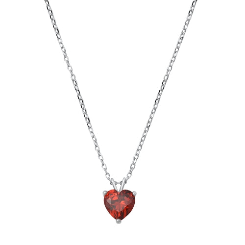 Sterling Silver Heart Solitaire Garnet CZ Necklace