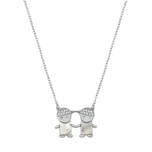 Sterling Silver Little Boys Mother Of Pearl And Clear CZ Necklace