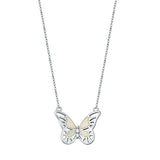 Sterling Silver Rhodium Plated Butterfly White Lab Opal Necklace