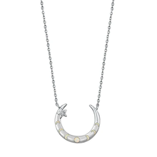 Load image into Gallery viewer, Sterling Silver Rhodium Plated Moon Phases White Lab Opal And Clear CZ Necklace