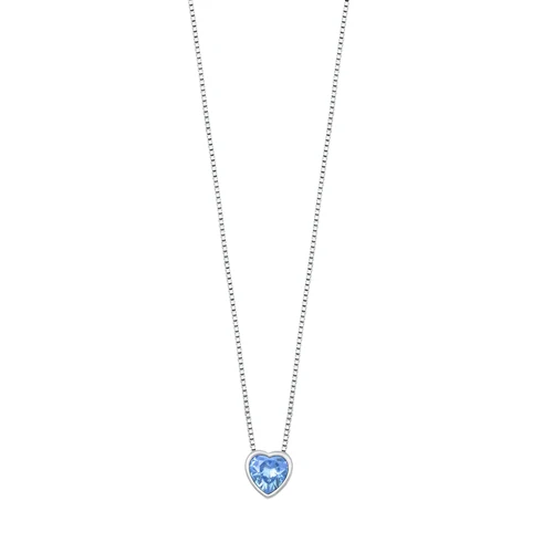 Sterling Silver Rhodium Plated Heart Aquamarine CZ Necklace