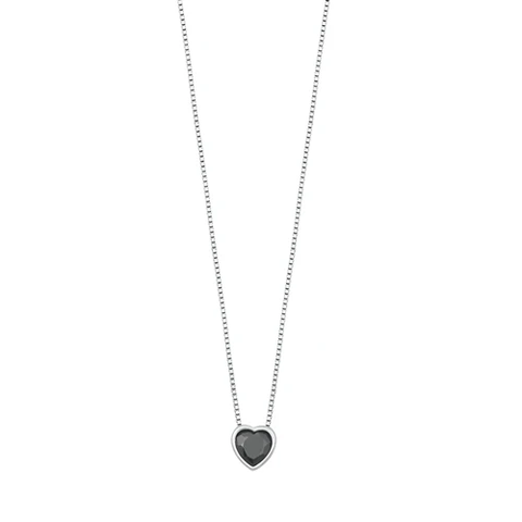 Sterling Silver Rhodium Plated Heart Black CZ Necklace