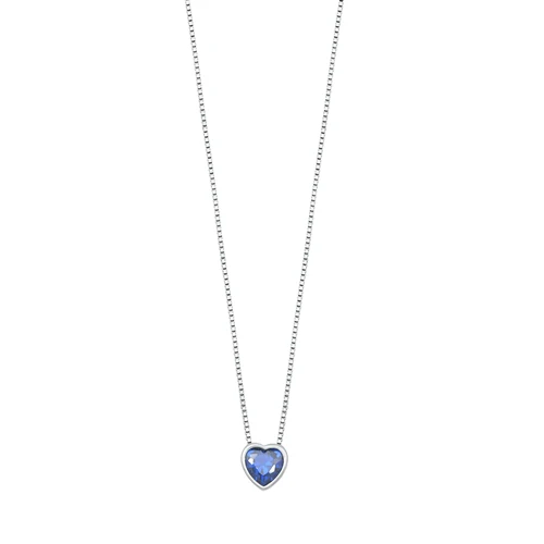 Sterling Silver Rhodium Plated Heart Blue Sapphire CZ Necklace