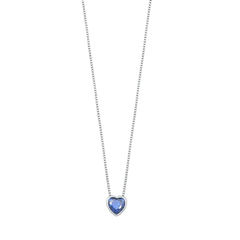 Sterling Silver Rhodium Plated Heart Blue Sapphire CZ Necklace