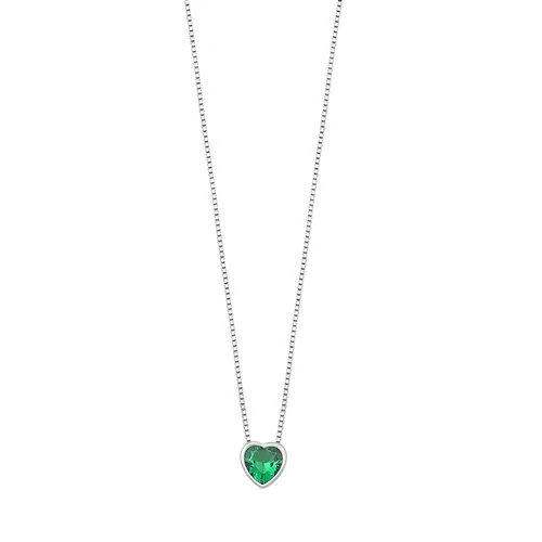 Sterling Silver Rhodium Plated Heart Emerald CZ Necklace