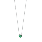 Sterling Silver Rhodium Plated Heart Emerald CZ Necklace