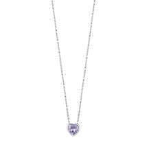 Load image into Gallery viewer, Sterling Silver Rhodium Plated Heart Lavender CZ Necklace