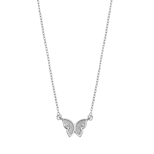 Sterling Silver Rhodium Plated 7.8mm Butterfly Clear CZ Necklace