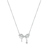 Sterling Silver Rhodium Plated Bow Clear CZ Necklace