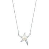 Sterling Silver Starfish And Pearl Clear CZ Necklace