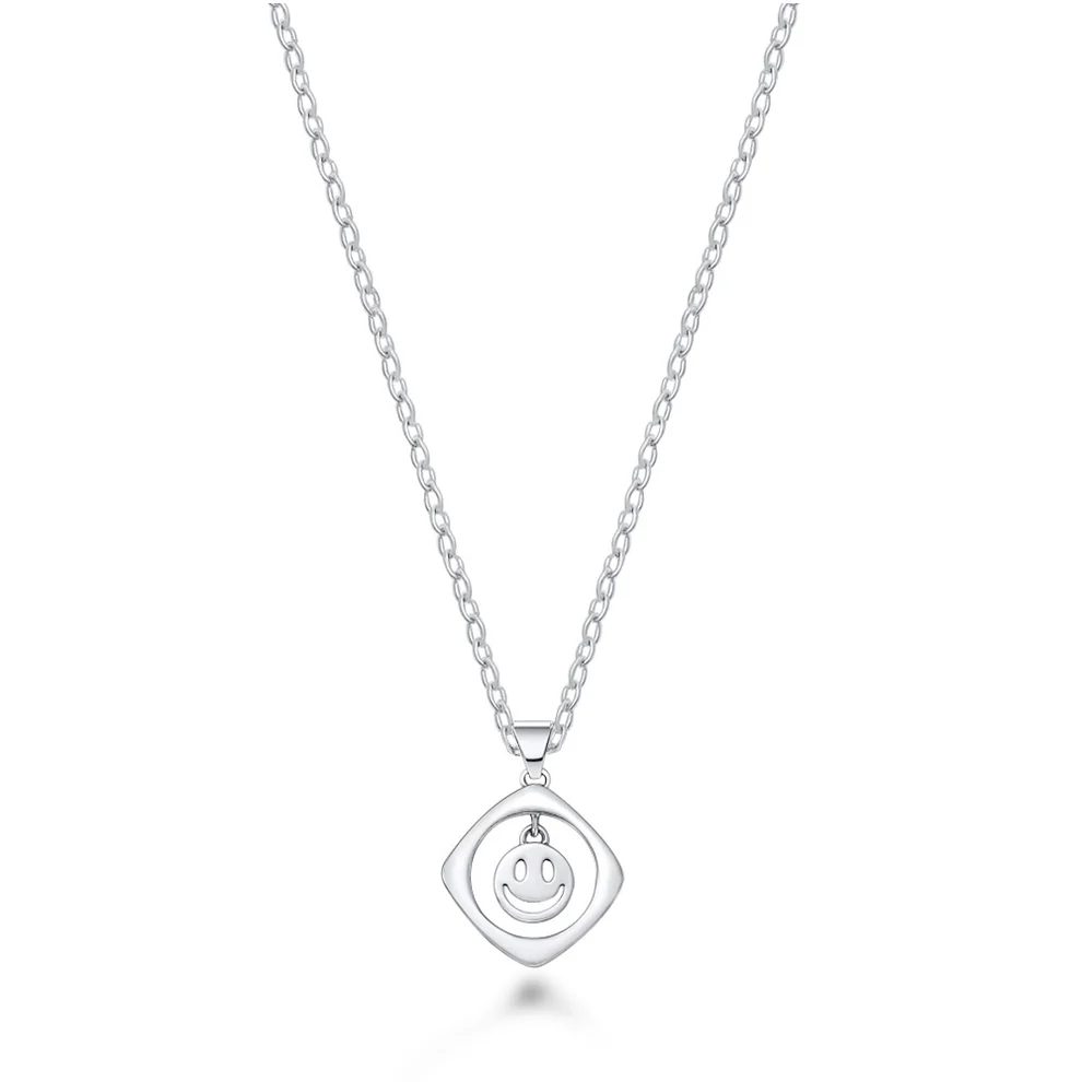 Sterling Silver Rhodium Plated Happy Face Necklace