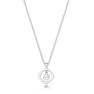 Sterling Silver Rhodium Plated Happy Face Necklace