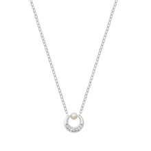 Load image into Gallery viewer, Sterling Silver Rhodium Plated Pearl Clear CZ Necklace